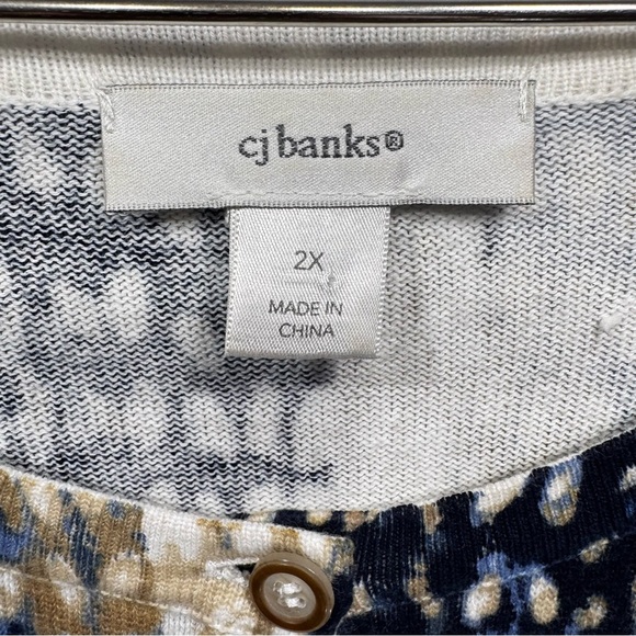 CJ Banks Blue & Gray Mixed Print Cardigan Button Front 3/4 Sleeves Cotton Sz 2X - Picture 7 of 8